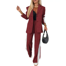 Load image into Gallery viewer, 2 Piece Set Women Outfit Winter Fall Fashion V neck Long Sleeve Coat Elegant Straight Leg Pant Set Women Sports Clothing