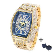 Load image into Gallery viewer, Luxury Gold Watches Men Brand MISSFOX Fashion Hip Hop lce Diamond Sun Pattern Literal Quartz Wristwatch Male Dropshipping Hot