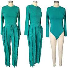 Load image into Gallery viewer, Elegant 2 Piece Sets Women Outfit 2024 Autumn Winter Long Sleeve Bodysuit Top and Tassel Pants Matching Sets Conjuntos Femininos