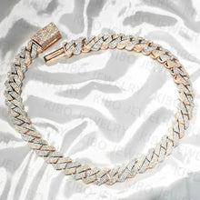 Load image into Gallery viewer, Iced Out Two Tone VVS Moissanite Necklace 925 Sterling Silver And Rose Gold Plated Big Huge 18mm Moissanite Cuban Link Chain