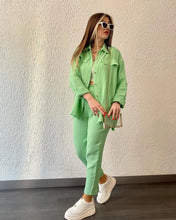 Load image into Gallery viewer, summer outfits for women 2025 New Loose Button Long Sleeve Shirt and Cropped Pants Casual Sports Summer women's suit Pants Set