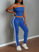 Load image into Gallery viewer, Women's home wear ribbed casual two-piece summer shorts suit (tube top + stretch leggings)