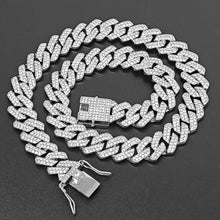 Load image into Gallery viewer, HipHop Men Women 14MM Prong Cuban Link Chain Necklace Bling Iced Out 2 Row Rhinestone Paved Miami Rhombus Cuban Bracelet Jewelry