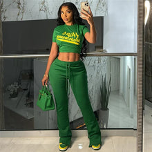 Load image into Gallery viewer, Fitness Jogging Suit Set Women Fall Casual Crop Top Folds Tees + Drawstring Wide-Leg Tracksuits Set Fitness Tracksuits Two Piece