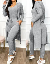 Load image into Gallery viewer, Two Piece Set Women Outfit 2024 Spring Fashion Drawstring Pocket Design U-Neck Sleeveless Skinny Jumpsuit & Long Sleeve Coat Set