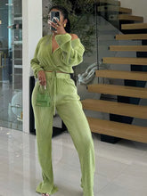 Load image into Gallery viewer, Casual Sets Womens Outfits Fall Clothes 2 Piece Lounge Set Draped Top and Elastic Wrap Pant Sets Outfits Wholesale Dropshipping