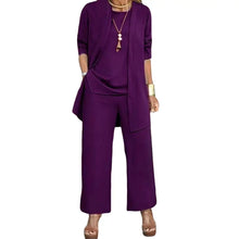 Load image into Gallery viewer, Women Clothes Stylish Women's 3-piece Pantsuit Set with Long Sleeve Cardigan O Neck Vest Wide Leg Trousers Fall Spring Outfit
