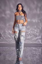 Load image into Gallery viewer, CM.YAYA Women Cutout Diamonds Crystal Hollow Out Straight Denim Pants 2024 Fall Multi Pocket High Waist Wide Leg Jeans Trousers