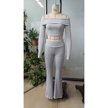 Load image into Gallery viewer, Casual Workout Two Piece Sets Woman Outfits Crop Long Sleeves Tops Foldover Flare Pants Tracksuit Suit Summer and Fall 2025 New