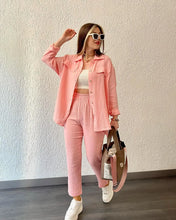 Load image into Gallery viewer, summer outfits for women 2025 New Loose Button Long Sleeve Shirt and Cropped Pants Casual Sports Summer women's suit Pants Set