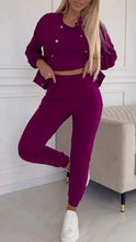 Load image into Gallery viewer, Autumn Winter New Women's Sets Simple Versatile Sleeveless Vest Short Vintage Cardigan Jacket Sports Pants Sexy 3 Piece Sets