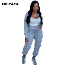 Load image into Gallery viewer, CM.YAYA Fashion Women's Set Long Sleeve Zipper Fly Hoodies and Jogger Cargo Pants 2023 Active Two 2 Piece Sets Outfit Tracksuit