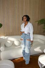 Load image into Gallery viewer, CM.YAYA Women Cutout Diamonds Crystal Hollow Out Straight Denim Pants 2024 Fall Multi Pocket High Waist Wide Leg Jeans Trousers