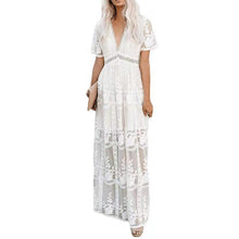 Load image into Gallery viewer, Summer Boho Women Maxi Dress Loose Embroidery White Lace long Tunic Beach Dress Vacation dresses for women 2022 evening dresses