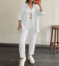 Load image into Gallery viewer, summer outfits for women 2025 New Loose Button Long Sleeve Shirt and Cropped Pants Casual Sports Summer women's suit Pants Set