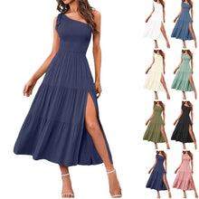 Load image into Gallery viewer, Elegant Dresses For Women Women'S Summer Casual One Shoulder Sleeveless Smocked Elastic Waist Tiered Midi Dress платье