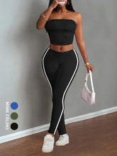 Load image into Gallery viewer, Women's home wear ribbed casual two-piece summer shorts suit (tube top + stretch leggings)