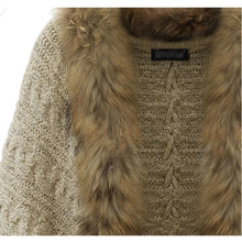 Load image into Gallery viewer, Women Cardigans Sweater Thick Poncho Capes 2025 Autumn Winter Femme Knitted Bat Sleeve Fur Collar Sweater Knitted Long Cardigan