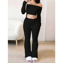 Load image into Gallery viewer, Casual Workout Two Piece Sets Woman Outfits Crop Long Sleeves Tops Foldover Flare Pants Tracksuit Suit Summer and Fall 2025 New