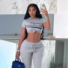 Load image into Gallery viewer, Fitness Jogging Suit Set Women Fall Casual Crop Top Folds Tees + Drawstring Wide-Leg Tracksuits Set Fitness Tracksuits Two Piece