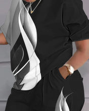 Load image into Gallery viewer, Summer Outfits For Women 2024 Casual Loose Print T Shirt Shorts Two Pieces Set Office Short Sleeve T Shirt And Pocket Short Sets