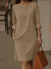 Load image into Gallery viewer, Elegant Dress Casual Chic Versatile Dress Office Midi Pocket Sleeve Dress Loose A Line Solid Color For Woman Summer Knee Length