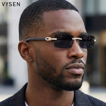 Load image into Gallery viewer, Y2K Luxury Diamond Rimless Square Sunglasses Men 2026 Luxury Vintage Brand Punk Rectangle Wood Grain Frameless Eyewear Shades