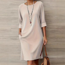 Load image into Gallery viewer, Elegant Dress Casual Chic Versatile Dress Office Midi Pocket Sleeve Dress Loose A Line Solid Color For Woman Summer Knee Length