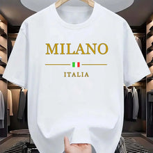 Load image into Gallery viewer, Men's summer 100 cotton fashionable casual loose plus size MILANO ITALIA pattern printed sports round neck short sleeved T-shirt