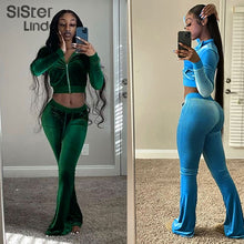 Load image into Gallery viewer, Sisterlinda Velvet Casual Women Tracksuit 2 Piece Set Long Sleeve Zipper Sweatshirt Top+Bandage Straight Pants Female Streetwear