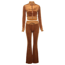 Load image into Gallery viewer, Sisterlinda Velvet Casual Women Tracksuit 2 Piece Set Long Sleeve Zipper Sweatshirt Top+Bandage Straight Pants Female Streetwear