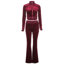 Load image into Gallery viewer, Sisterlinda Velvet Casual Women Tracksuit 2 Piece Set Long Sleeve Zipper Sweatshirt Top+Bandage Straight Pants Female Streetwear
