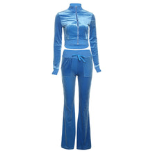 Load image into Gallery viewer, Sisterlinda Velvet Casual Women Tracksuit 2 Piece Set Long Sleeve Zipper Sweatshirt Top+Bandage Straight Pants Female Streetwear