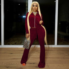 Load image into Gallery viewer, Sisterlinda Velvet Casual Women Tracksuit 2 Piece Set Long Sleeve Zipper Sweatshirt Top+Bandage Straight Pants Female Streetwear