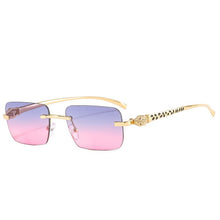 Load image into Gallery viewer, SO&amp;EI Fashion Rimless Rectangle Sunglasses Women Clear Ocean Gradient Lens Eyewear Brand Designer Men Unique Cheetah Sun Glasses
