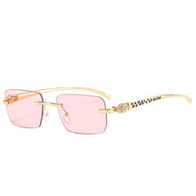 Load image into Gallery viewer, SO&amp;EI Fashion Rimless Rectangle Sunglasses Women Clear Ocean Gradient Lens Eyewear Brand Designer Men Unique Cheetah Sun Glasses

