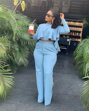 Load image into Gallery viewer, Elegant Work Wear Two Piece Set Fall Clothes for Women Ruffles Crop Top and Wide Leg Pants Suits Matching Sets Sexy Club Outfits
