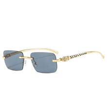 Load image into Gallery viewer, SO&amp;EI Fashion Rimless Rectangle Sunglasses Women Clear Ocean Gradient Lens Eyewear Brand Designer Men Unique Cheetah Sun Glasses
