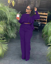 Load image into Gallery viewer, Elegant Work Wear Two Piece Set Fall Clothes for Women Ruffles Crop Top and Wide Leg Pants Suits Matching Sets Sexy Club Outfits
