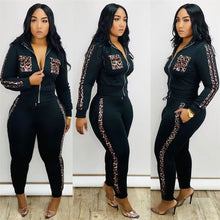 Load image into Gallery viewer, Tracksuit Women Leopard Print Splice Lounge Wear Two Piece Set Top and Pants Sweat Suits Streetwear Jogging Femme Chandal Mujer
