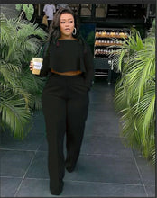 Load image into Gallery viewer, Elegant Work Wear Two Piece Set Fall Clothes for Women Ruffles Crop Top and Wide Leg Pants Suits Matching Sets Sexy Club Outfits
