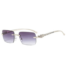 Load image into Gallery viewer, SO&amp;EI Fashion Rimless Rectangle Sunglasses Women Clear Ocean Gradient Lens Eyewear Brand Designer Men Unique Cheetah Sun Glasses
