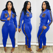 Load image into Gallery viewer, Tracksuit Women Leopard Print Splice Lounge Wear Two Piece Set Top and Pants Sweat Suits Streetwear Jogging Femme Chandal Mujer
