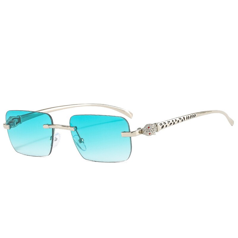 SO&EI Fashion Rimless Rectangle Sunglasses Women Clear Ocean Gradient Lens Eyewear Brand Designer Men Unique Cheetah Sun Glasses