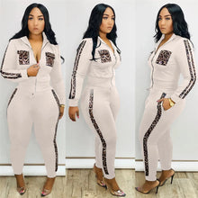 Load image into Gallery viewer, Tracksuit Women Leopard Print Splice Lounge Wear Two Piece Set Top and Pants Sweat Suits Streetwear Jogging Femme Chandal Mujer
