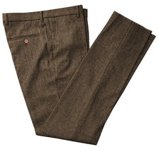 Load image into Gallery viewer, Classic mens pants Tweed Herringbone pants men dress pants Casual suit Trousers for wedding party Tailored Fit Brown Pants
