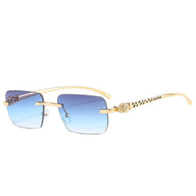 Load image into Gallery viewer, SO&amp;EI Fashion Rimless Rectangle Sunglasses Women Clear Ocean Gradient Lens Eyewear Brand Designer Men Unique Cheetah Sun Glasses
