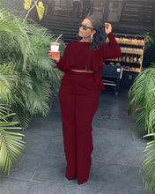 Load image into Gallery viewer, Elegant Work Wear Two Piece Set Fall Clothes for Women Ruffles Crop Top and Wide Leg Pants Suits Matching Sets Sexy Club Outfits
