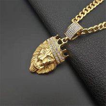 Load image into Gallery viewer, Hip Hop Full Iced Out Bling Lion Rhinestone Stainless Steel Cuban Chain Gold Color Pendants &amp; Necklaces For Men Jewelry Dropship
