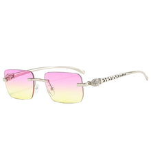 Load image into Gallery viewer, SO&amp;EI Fashion Rimless Rectangle Sunglasses Women Clear Ocean Gradient Lens Eyewear Brand Designer Men Unique Cheetah Sun Glasses
